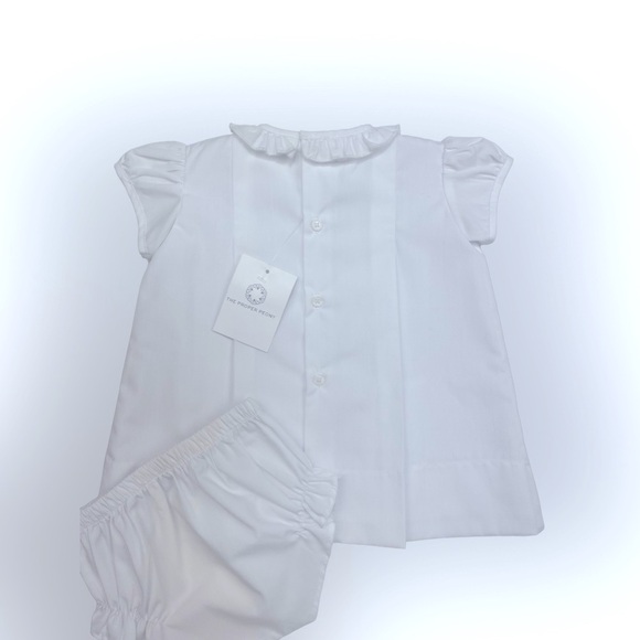 NWT Proper Peony White Pleat Embroidered French Knot Cross Dress & Bloomer 6m - Picture 3 of 11